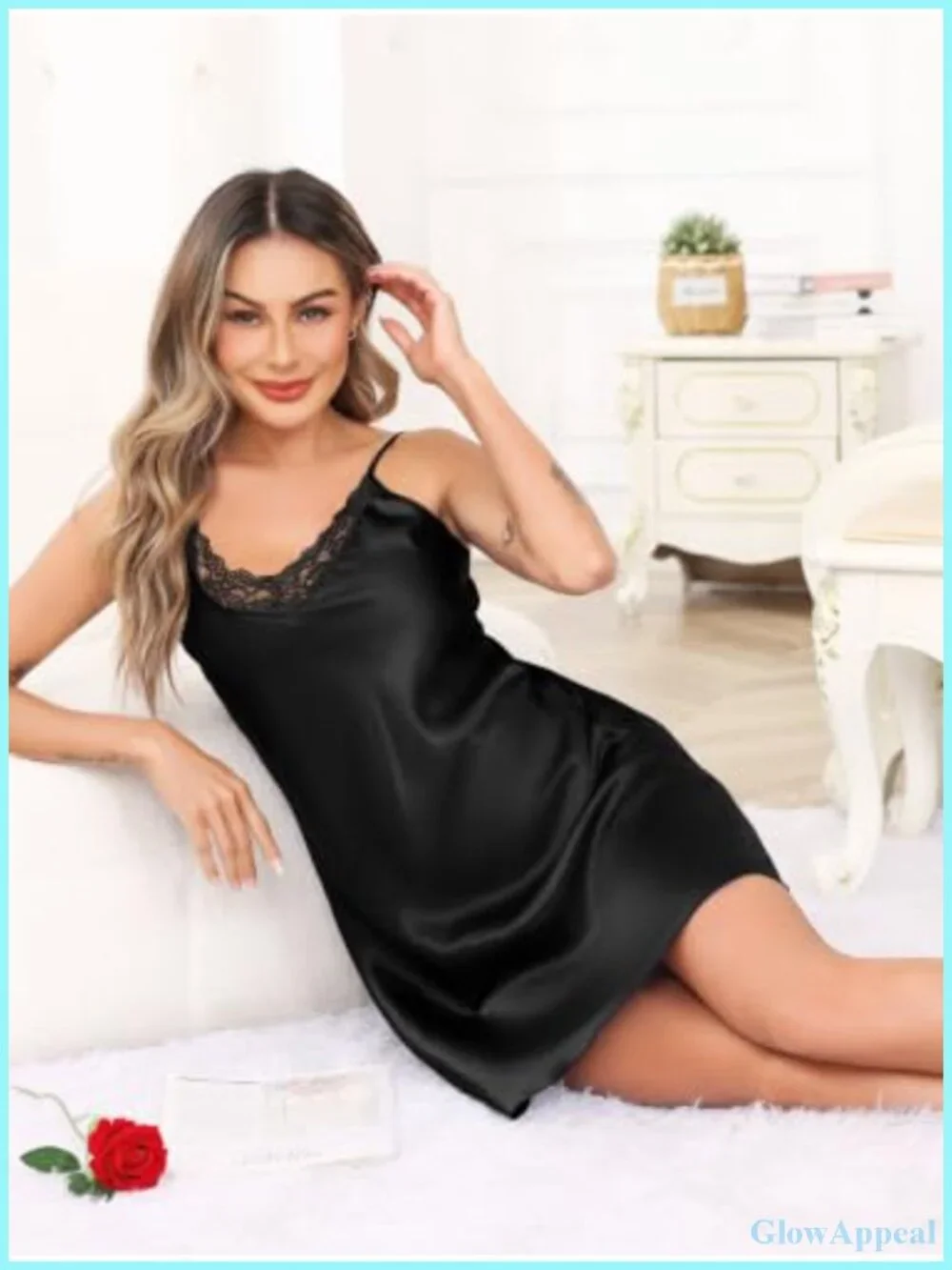 Satin Nightgowns for Women 2 Pack V Neck Lace Trim Silky Mini Slip Dress